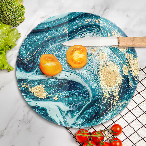 Glas Herdabdeckplatte Blaugoldene Abstraktion