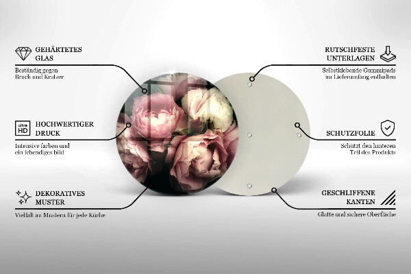 Glas Ceranfeldabdeckung Spritzschutz Pfingstrosenblüten