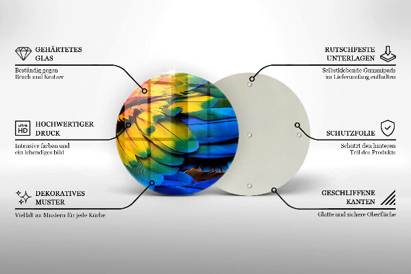 Glas Ceranfeldabdeckung Spritzschutz Bunte Papageienfedern