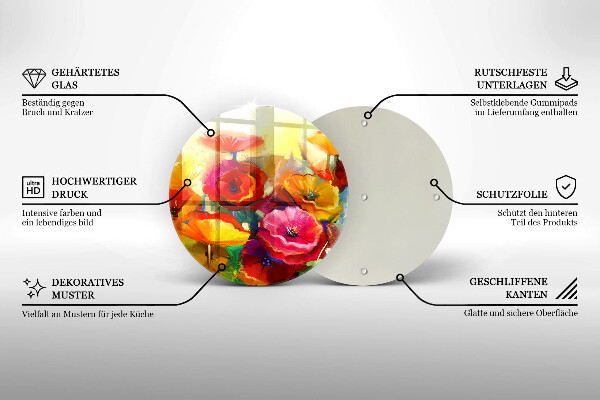 Glas Ceranfeldabdeckung Spritzschutz Bemalte bunte Blumen