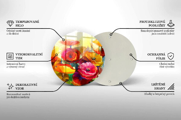 Glas Ceranfeldabdeckung Spritzschutz Bemalte bunte Blumen