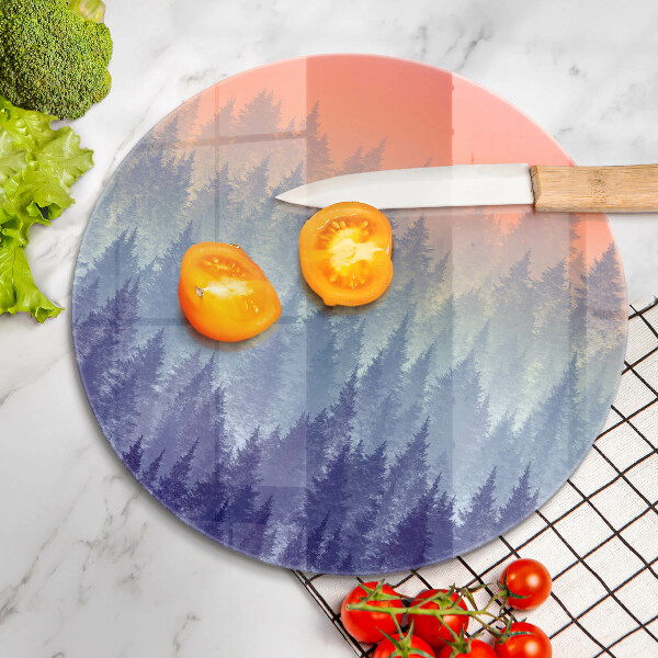 Glas Herdabdeckplatte Wald bei Sonnenuntergang