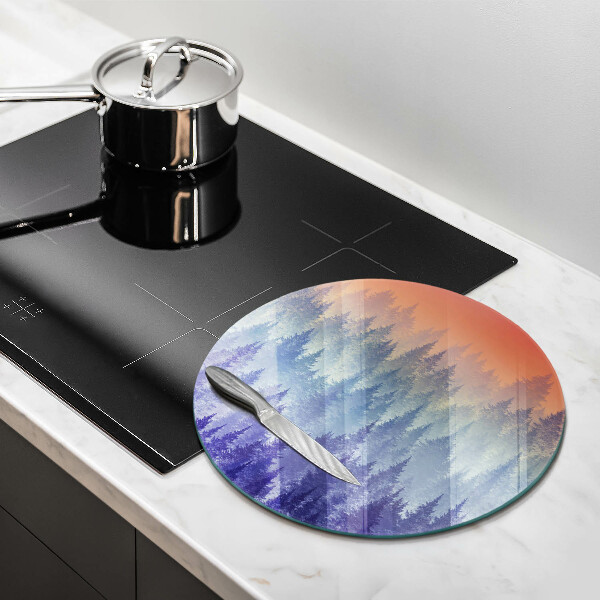 Glas Herdabdeckplatte Wald bei Sonnenuntergang