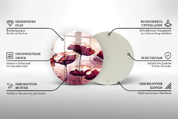 Glas Herdabdeckplatte Blumenmalerei