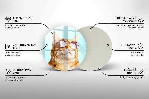 Glas Ceranfeldabdeckung Spritzschutz Rote Katze mit Brille