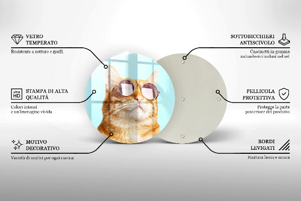 Glas Ceranfeldabdeckung Spritzschutz Rote Katze mit Brille