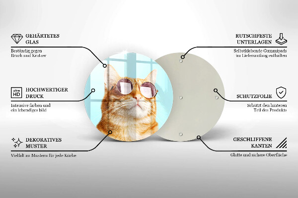 Glas Ceranfeldabdeckung Spritzschutz Rote Katze mit Brille