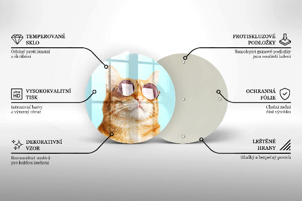 Glas Ceranfeldabdeckung Spritzschutz Rote Katze mit Brille