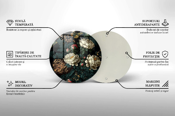 Glas Herdabdeckplatte Vintage Pfingstrosenblüten