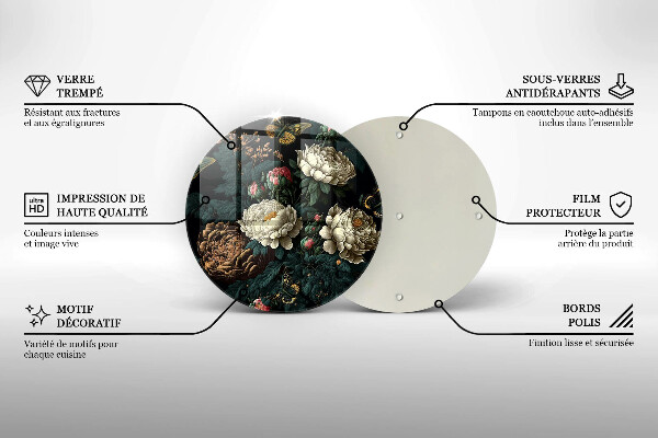 Glas Herdabdeckplatte Vintage Pfingstrosenblüten