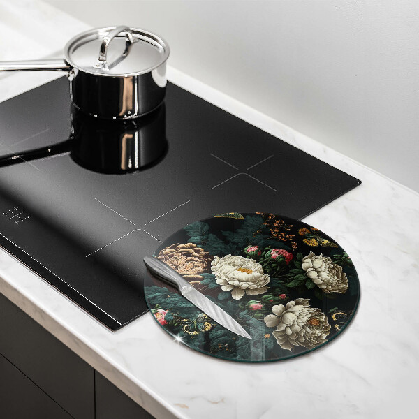 Glas Herdabdeckplatte Vintage Pfingstrosenblüten