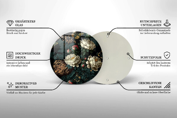 Glas Herdabdeckplatte Vintage Pfingstrosenblüten