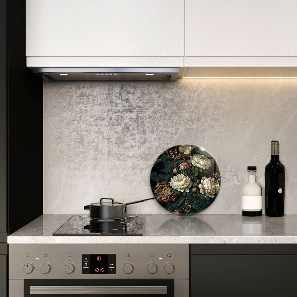 Glas Herdabdeckplatte Vintage Pfingstrosenblüten