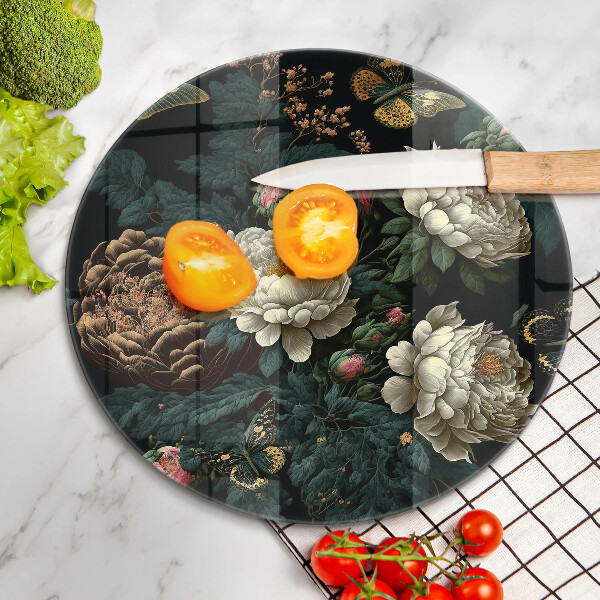 Glas Herdabdeckplatte Vintage Pfingstrosenblüten