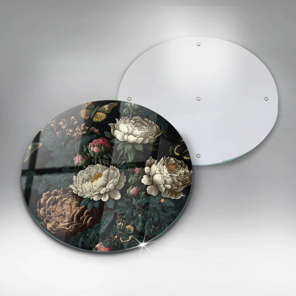 Glas Herdabdeckplatte Vintage Pfingstrosenblüten