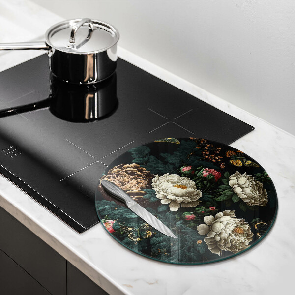 Glas Herdabdeckplatte Vintage Pfingstrosenblüten