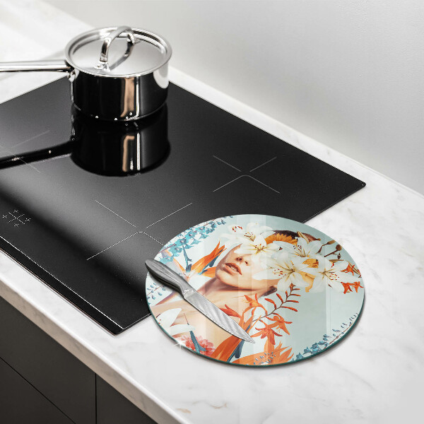 Glas Ceranfeldabdeckung Spritzschutz Frau in Blumen