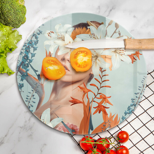 Glas Ceranfeldabdeckung Spritzschutz Frau in Blumen