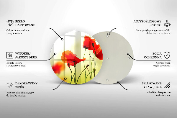 Glas Herdabdeckplatte Rote Mohnblumen