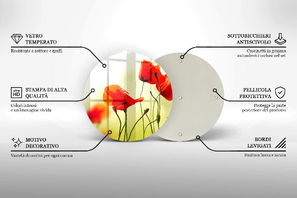 Glas Herdabdeckplatte Rote Mohnblumen