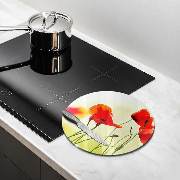 Glas Herdabdeckplatte Rote Mohnblumen