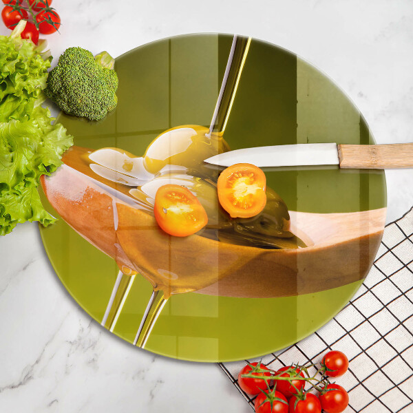 Glas Herdabdeckplatte Olivenöl und Oliven