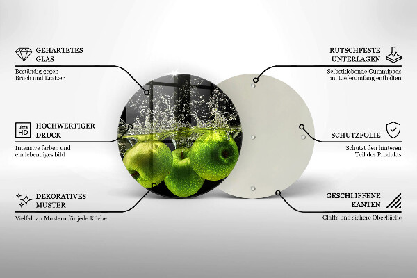 Glas Ceranfeldabdeckung Grüne Äpfel und Wasser
