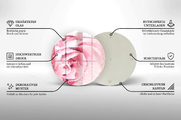 Glas Ceranfeldabdeckung Spritzschutz Tautropfen und Rosenblüte