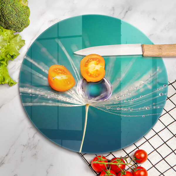 Glas Herdabdeckplatte Tau auf einem Löwenzahn