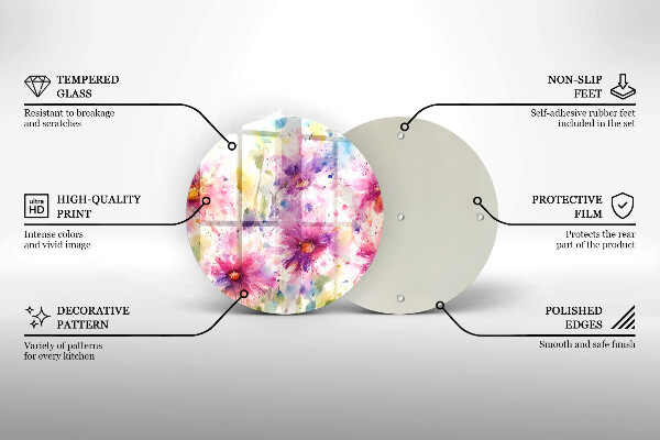 Glas Herdabdeckplatte Bemalte Blumen