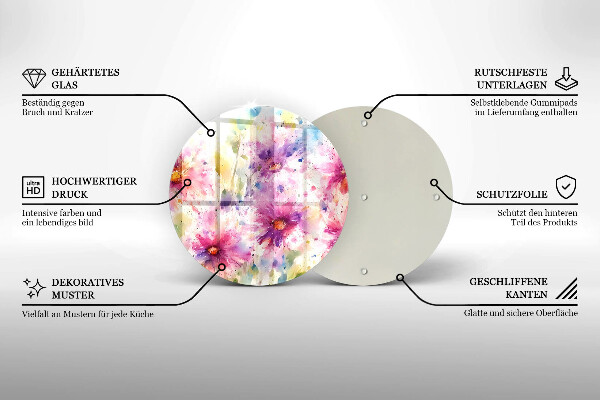 Glas Herdabdeckplatte Bemalte Blumen