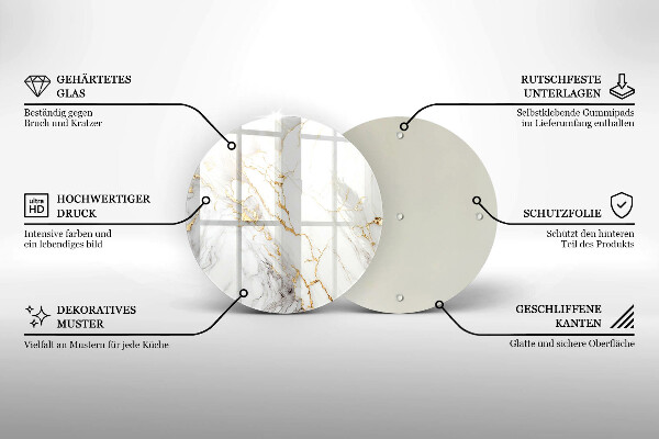 Glas Herdabdeckplatte Heller Marmor mit Gold