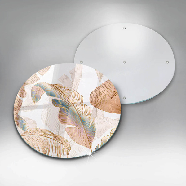 Glas Herdabdeckplatte Boho-Federn und Blätter