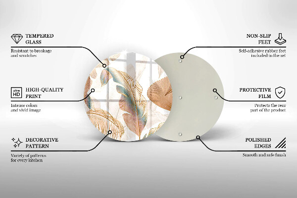 Glas Herdabdeckplatte Boho-Federn und Blätter
