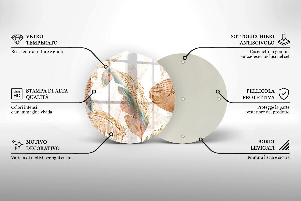 Glas Herdabdeckplatte Boho-Federn und Blätter