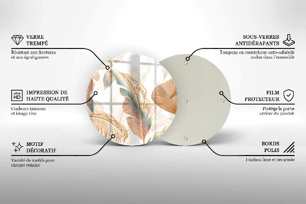 Glas Herdabdeckplatte Boho-Federn und Blätter