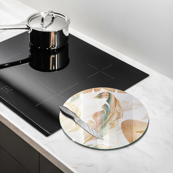 Glas Herdabdeckplatte Boho-Federn und Blätter