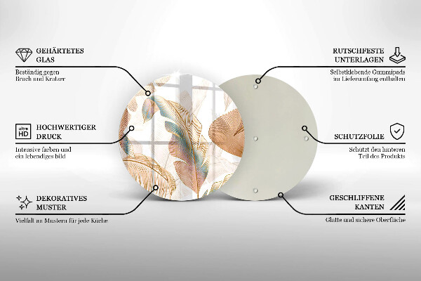 Glas Herdabdeckplatte Boho-Federn und Blätter