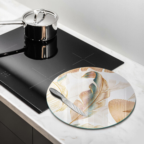 Glas Herdabdeckplatte Boho-Federn und Blätter