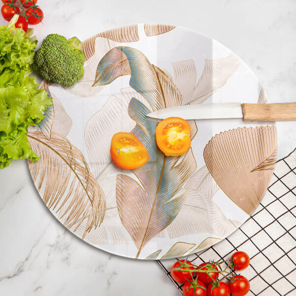 Glas Herdabdeckplatte Boho-Federn und Blätter