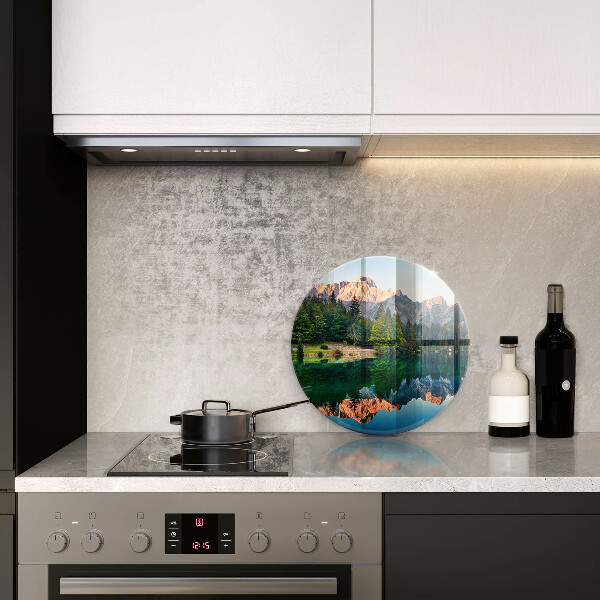 Glas Ceranfeldabdeckung Spritzschutz Wald und Bergsee