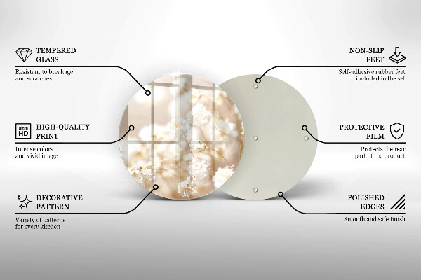 Glas Ceranfeldabdeckung Spritzschutz Zarte weiße Blüten