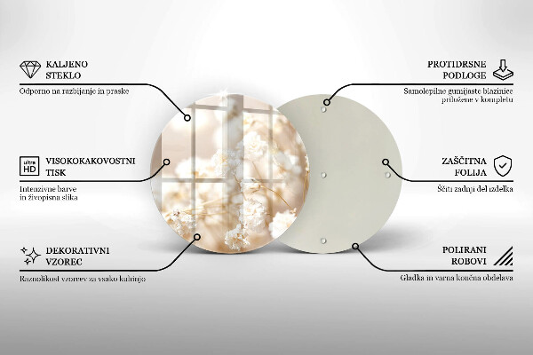 Glas Ceranfeldabdeckung Spritzschutz Zarte weiße Blüten