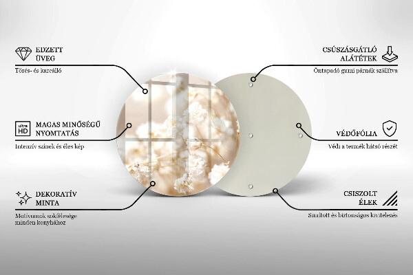 Glas Ceranfeldabdeckung Spritzschutz Zarte weiße Blüten