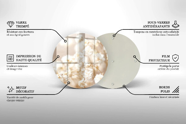 Glas Ceranfeldabdeckung Spritzschutz Zarte weiße Blüten