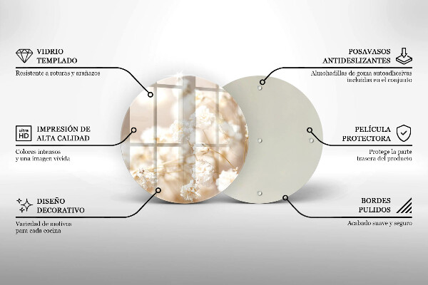 Glas Ceranfeldabdeckung Spritzschutz Zarte weiße Blüten