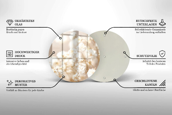 Glas Ceranfeldabdeckung Spritzschutz Zarte weiße Blüten