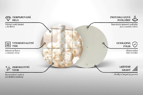 Glas Ceranfeldabdeckung Spritzschutz Zarte weiße Blüten