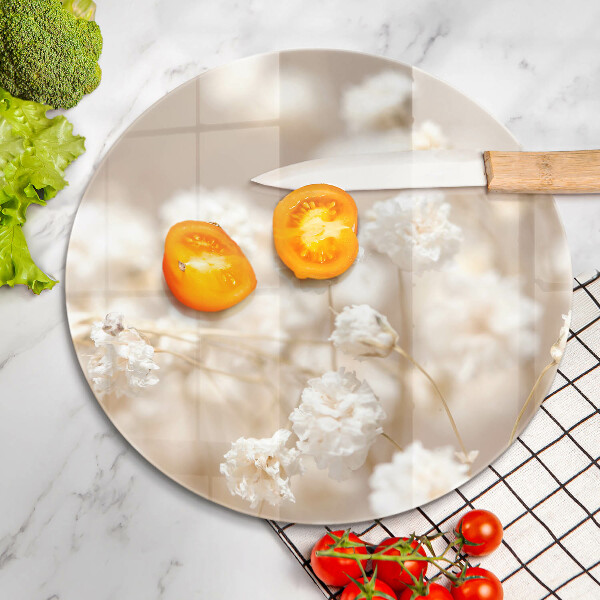 Glas Ceranfeldabdeckung Spritzschutz Zarte weiße Blüten