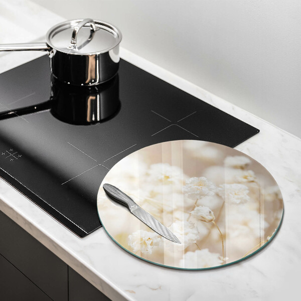 Glas Ceranfeldabdeckung Spritzschutz Zarte weiße Blüten